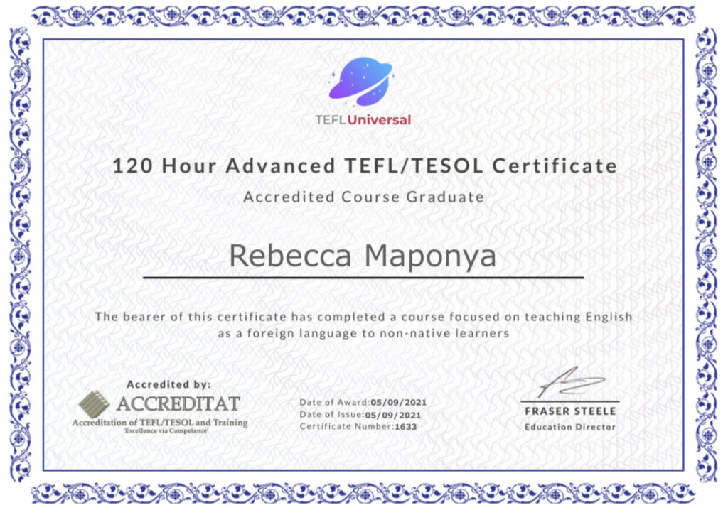 TEFL Certificate: documenst to teach English